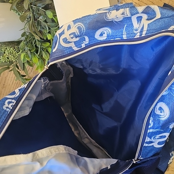 Blue Floral Backpack Denim Look NWOT - Picture 3 of 9